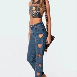 Edikted Heart Cutout Statement Denim Blue Jeans Women's in Size S Worn Once !